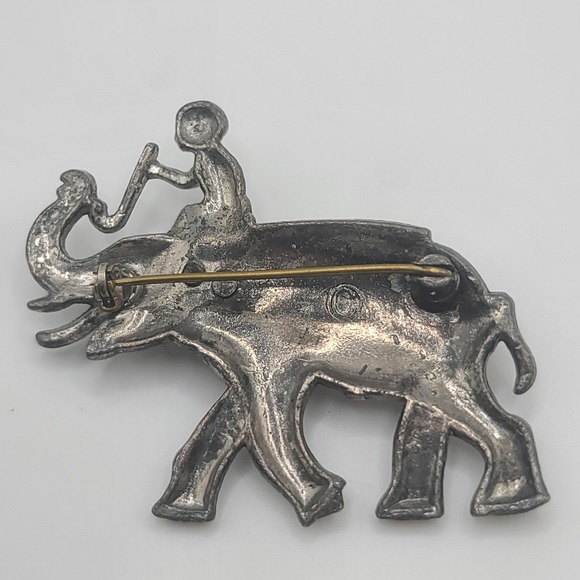 Vintage Elephant‎ Brooch Man Riding Silver Tone - Picture 7 of 9